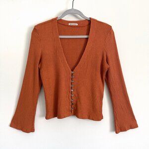 Reformation Gellar Ribbed Knit Top Button Down Burnt Orange Women’s Size XL
